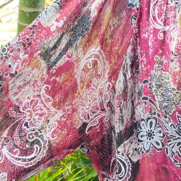 Sarah Michelle size 3X red floor sheer cute accent bar on neckline 37 inches - Picture 4 of 8